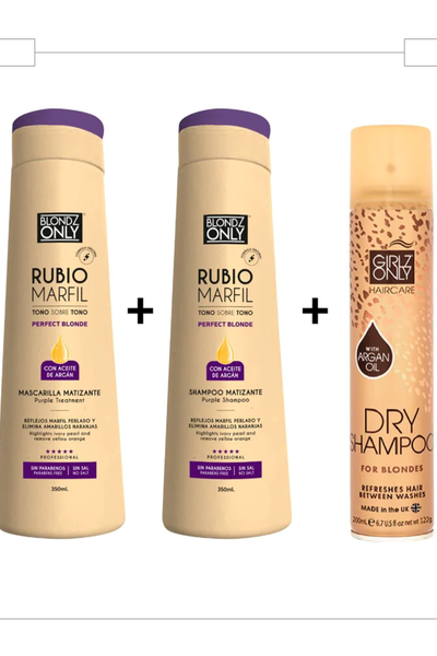 KIT para RUBIAS Blondz Only Rubio Marfil (Shampoo Blondz 1 und, 1 und Macarilla Blondz Only 350ml y 1 und Girlz Only Shampoo Seco Blonde )