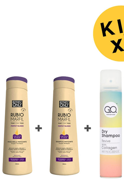 Kit x3 Blondz Only Rubio Marfil - Shampoo + Mascarilla Matizante + Dry Shampoo Colágeno