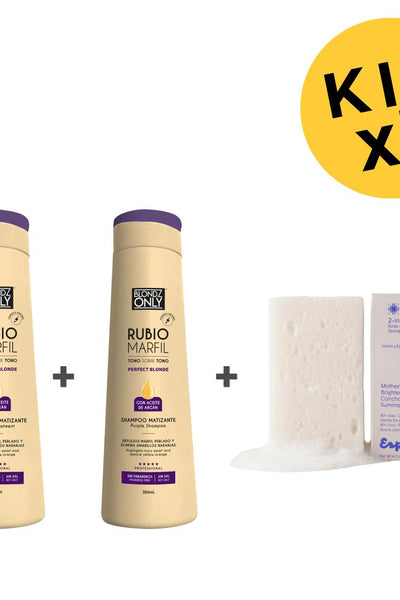 Kit x3 Blondz Only Rubio Marfil - Shampoo + Mascarilla Matizante + Esponjabón Concha Nácar ENVIO GRATIS