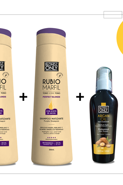 Blondz Only Kit x3 Blondz Only Rubio Marfil 350 ml (Shampoo Blondz 1 und, 1 und Macarilla Blondz Only 350ml y 1 und Blondz Aceite de Argan) ENVÍO GRATIS