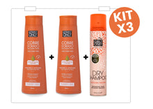 Cargar imagen en el visor de la galería, Kit x3 Blondz Only Cobre Dorado: 2 mascarillas matizantes 350ml + shampoo seco Dazzling Volume 200ml