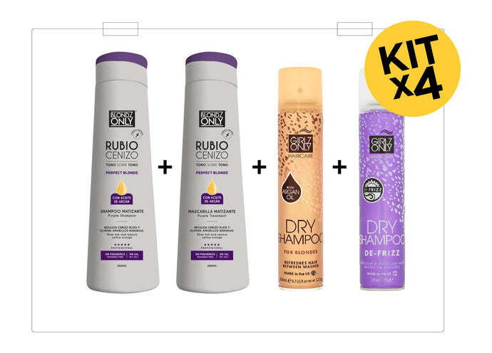 Girlz Only Kit x4 Blondz Only Rubio Cenizo 350 ml y Shampoo en Seco (1 Shampoo Seco Blonde y 1 Nude y 2 und Blondz Only 350ml)