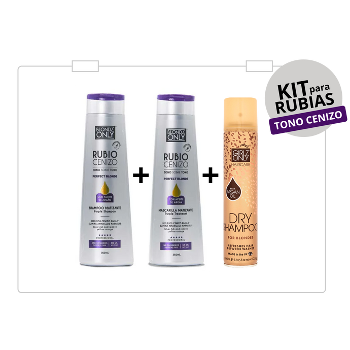 KIT para RUBIAS Blondz Only Rubio Cenizo (Shampoo Blondz 1 und, 1 und Macarilla Blondz Only 350ml y 1 und Girlz Only Shampoo Seco Blonde )