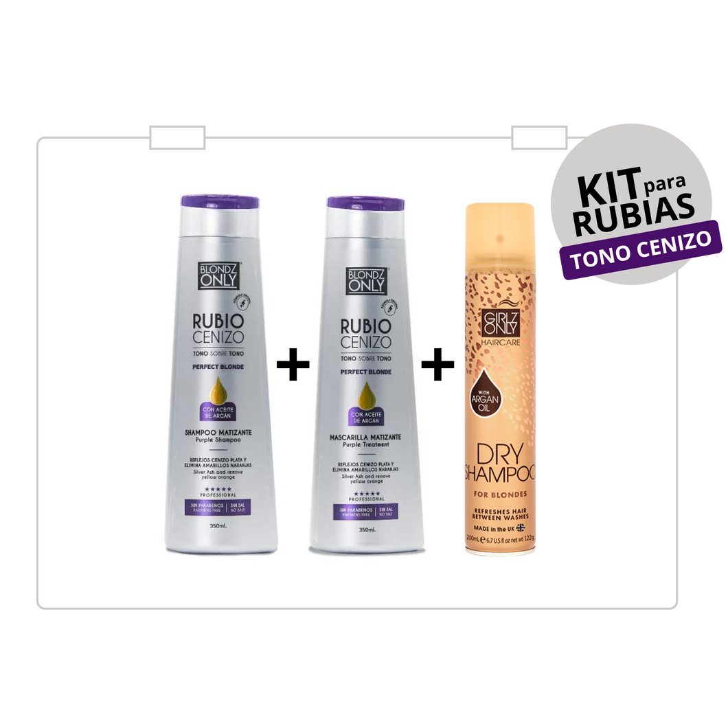 KIT para RUBIAS Blondz Only Rubio Cenizo (Shampoo Blondz 1 und, 1 und Macarilla Blondz Only 350ml y 1 und Girlz Only Shampoo Seco Blonde )