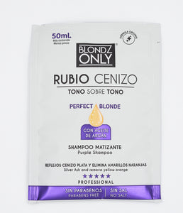 Blondz Only Shampoo Matizante Rubio Cenizo con Aceite de Argán CAJA SACHET 12 UND