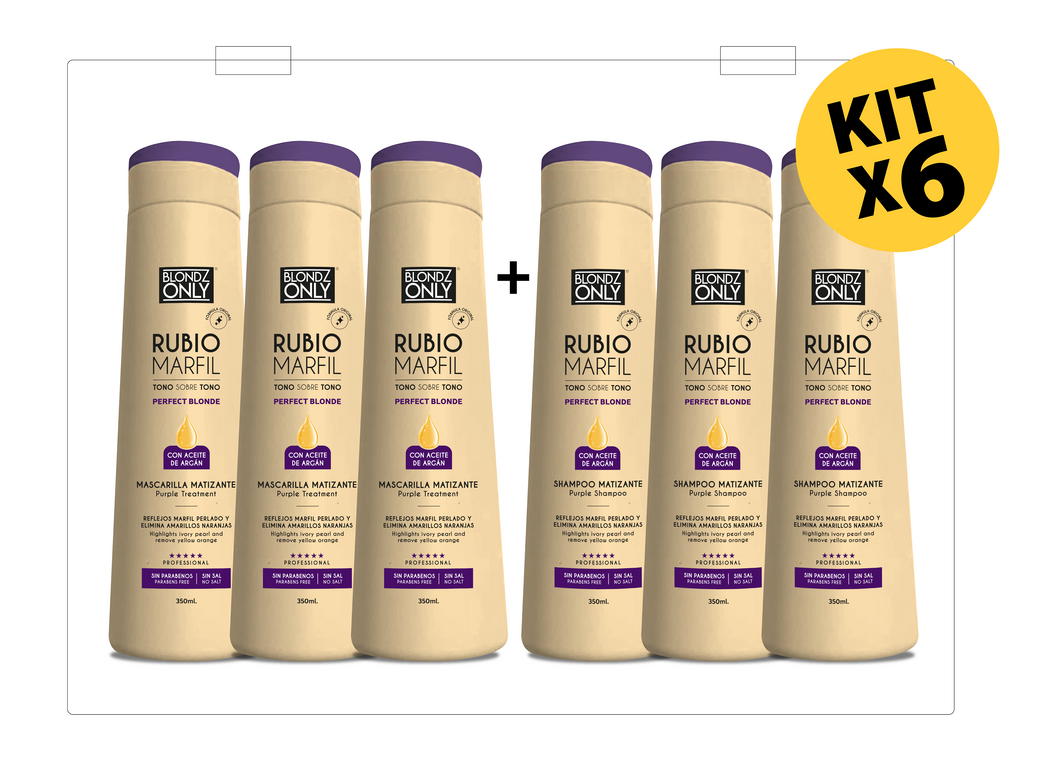 Blondz Only Kit x6 Blondz Only Rubio Marfil 350 ml (Shampoo Blondz 3 und y 3 und Mascarilla Blondz Only 350ml)